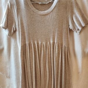 JODIFL Ribbed Mixed Cream/Gray Colored T-Shirt Dress